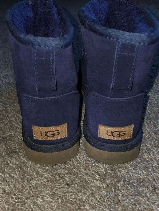 UGG Navy Suede Short Booties with Cutout Gem Cuff - Picture 2 of 12